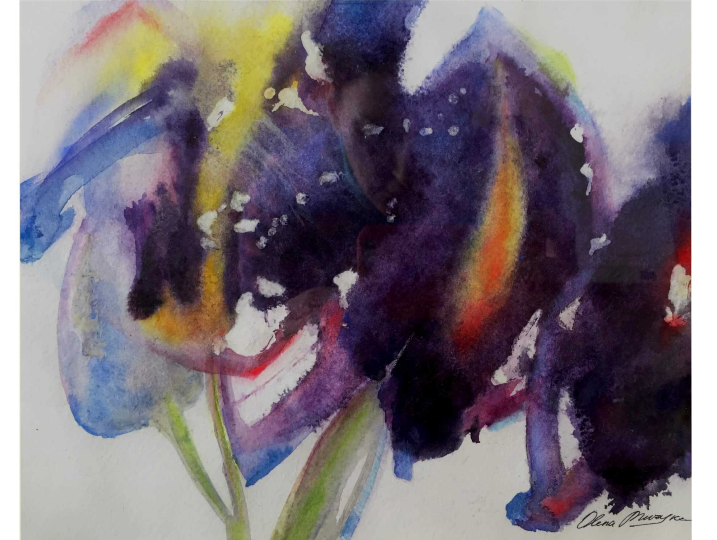 Iris petals, Original watercolour painting, Chinese ink